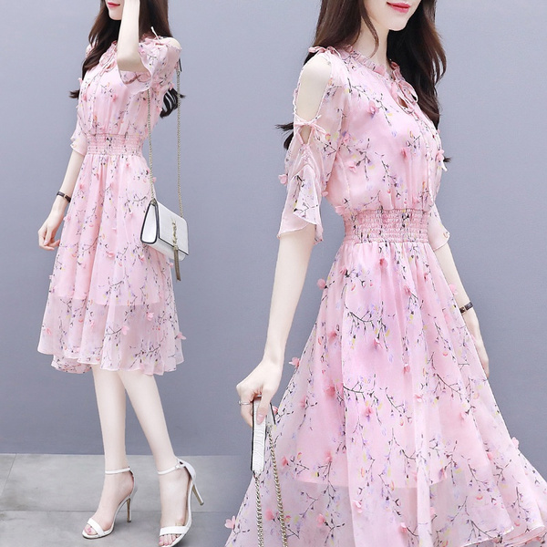 thin Floral Chiffon Dress ...